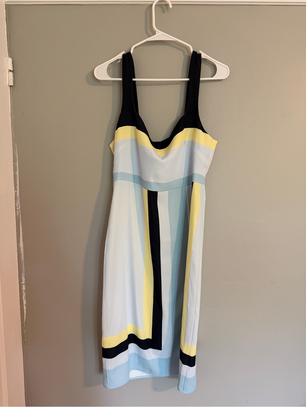 Aritzia Colorblock Sleeveless Midi Dress in Light Blue, Yellow & Black